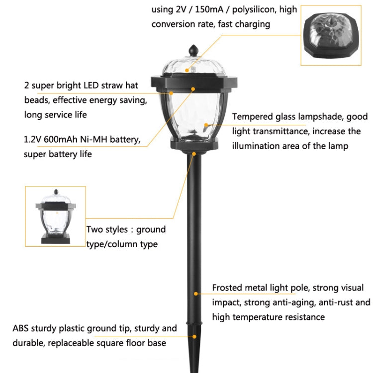 2 LED Solar Wasserdichte Gartenleuchte für Außenbereich, Stil: Weißes Licht-Rasendekoration, Warmes Licht-Rasendekoration, Weißes Licht-Säulenlampe