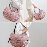 Faltbare Einkaufstasche Reisetasche Schultertasche Tragetasche, Navy, Pink Bunt, Schwarz Leopard, Rautenmuster, Großes Blumenmuster