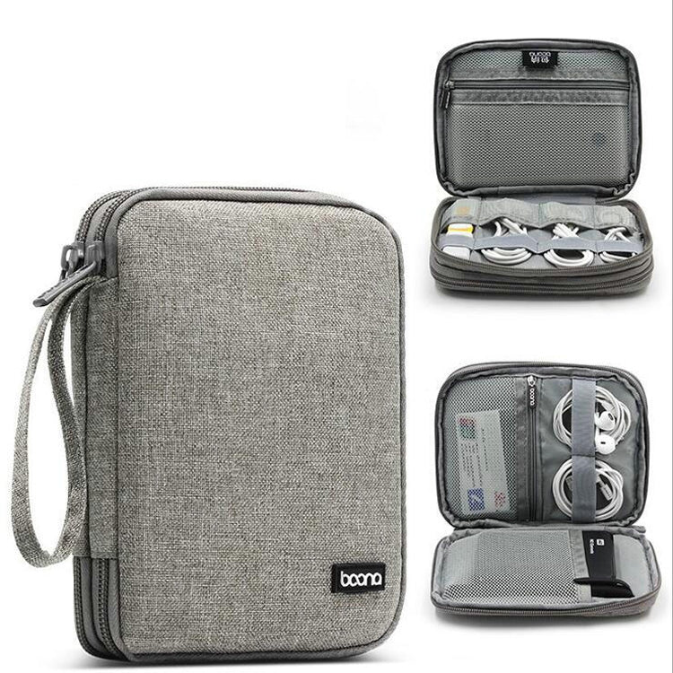 Baona BN-D004 Doppellagige Datenkabel-Aufbewahrungstasche Digitale Zubehör-Organizer Tasche, Grau, Schwarz