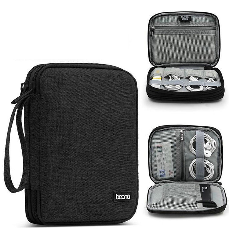 Baona BN-D004 Doppellagige Datenkabel-Aufbewahrungstasche Digitale Zubehör-Organizer Tasche, Grau, Schwarz