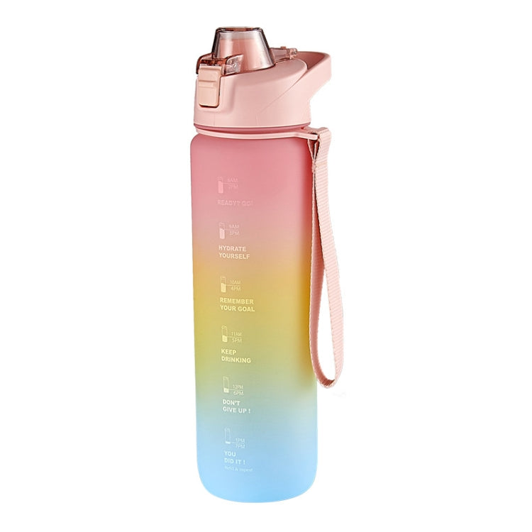 1000ml Sportwasserbecher aus Kunststoff mit großer Kapazität und Farbverlauf, Kirschrosa, Himmelblau, Silbergrau