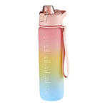1000ml Sportwasserbecher aus Kunststoff mit großer Kapazität und Farbverlauf, Kirschrosa, Himmelblau, Silbergrau