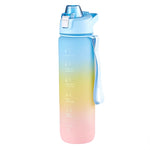 1000ml Sportwasserbecher aus Kunststoff mit großer Kapazität und Farbverlauf, Kirschrosa, Himmelblau, Silbergrau