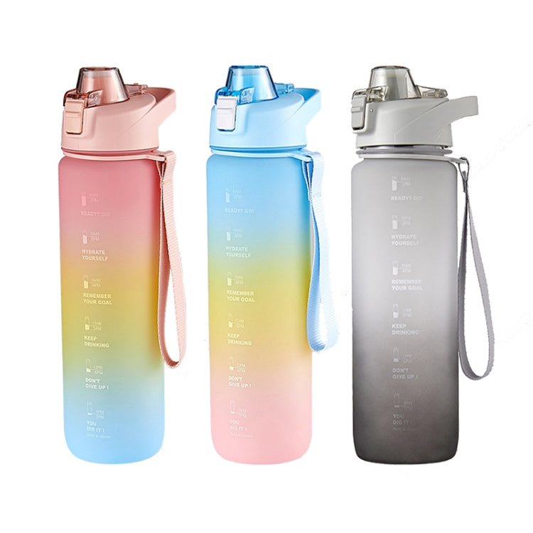 1000ml Sportwasserbecher aus Kunststoff mit großer Kapazität und Farbverlauf, Kirschrosa, Himmelblau, Silbergrau
