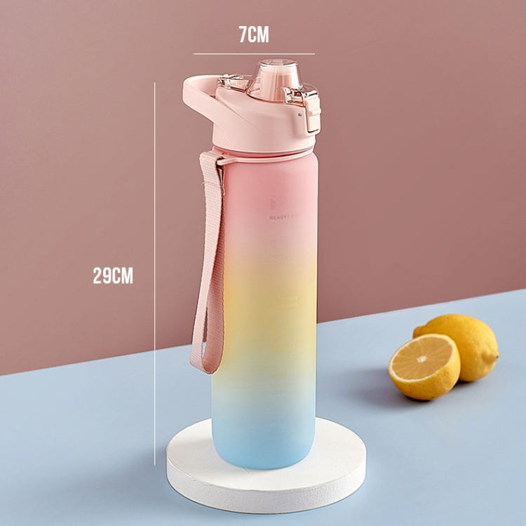 1000ml Sportwasserbecher aus Kunststoff mit großer Kapazität und Farbverlauf, Kirschrosa, Himmelblau, Silbergrau
