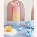1000ml Sportwasserbecher aus Kunststoff mit großer Kapazität und Farbverlauf, Kirschrosa, Himmelblau, Silbergrau