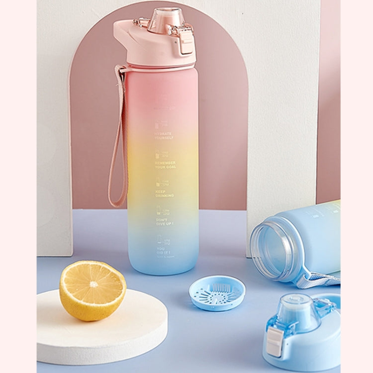 1000ml Sportwasserbecher aus Kunststoff mit großer Kapazität und Farbverlauf, Kirschrosa, Himmelblau, Silbergrau