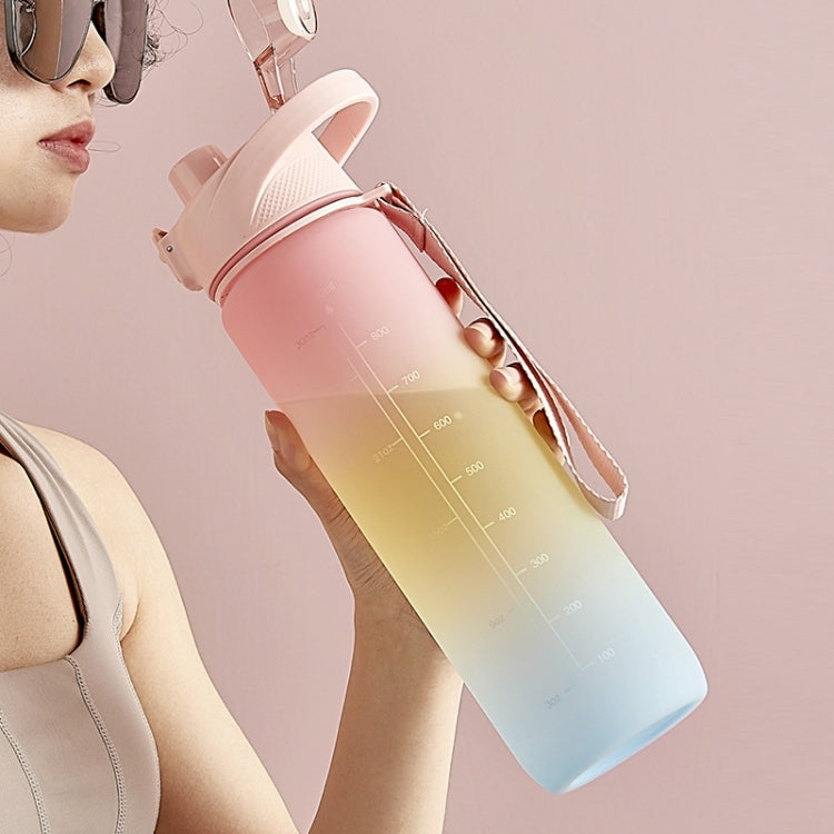 1000ml Sportwasserbecher aus Kunststoff mit großer Kapazität und Farbverlauf, Kirschrosa, Himmelblau, Silbergrau