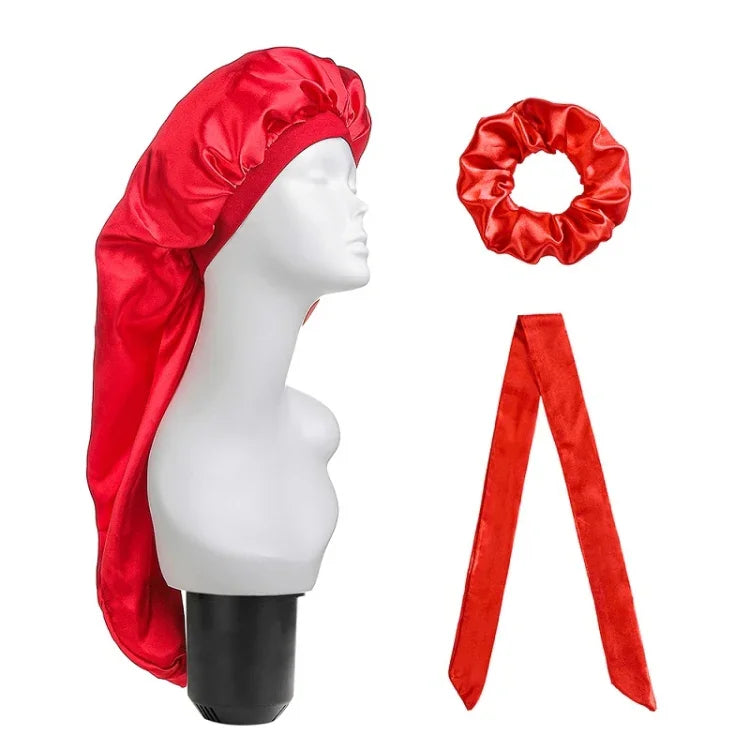 3-teiliges Set: Haarpflegehaube + Turban + Haarring, Rot, Blau, Lila, Schwarz, Weiß, Orange, Rosarot, Silber, Champagner, Hellblau
