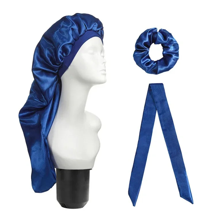 3-teiliges Set: Haarpflegehaube + Turban + Haarring, Rot, Blau, Lila, Schwarz, Weiß, Orange, Rosarot, Silber, Champagner, Hellblau