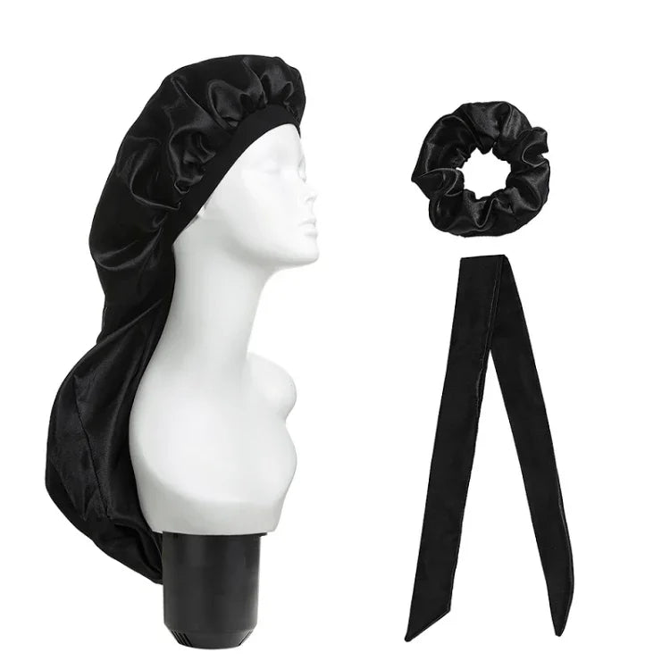 3-teiliges Set: Haarpflegehaube + Turban + Haarring, Rot, Blau, Lila, Schwarz, Weiß, Orange, Rosarot, Silber, Champagner, Hellblau