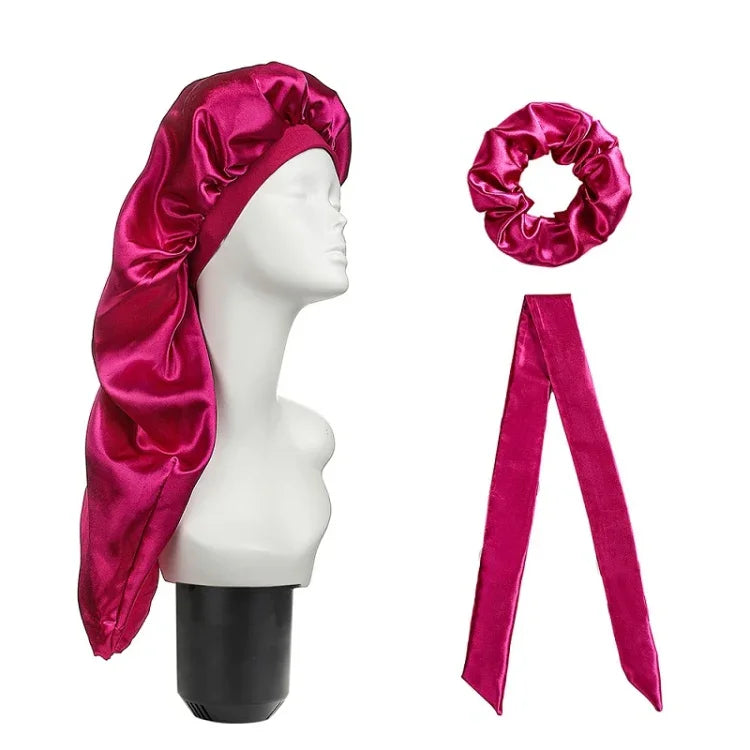 3-teiliges Set: Haarpflegehaube + Turban + Haarring, Rot, Blau, Lila, Schwarz, Weiß, Orange, Rosarot, Silber, Champagner, Hellblau