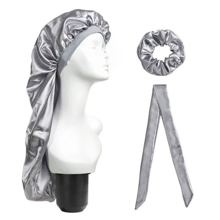 3-teiliges Set: Haarpflegehaube + Turban + Haarring, Rot, Blau, Lila, Schwarz, Weiß, Orange, Rosarot, Silber, Champagner, Hellblau
