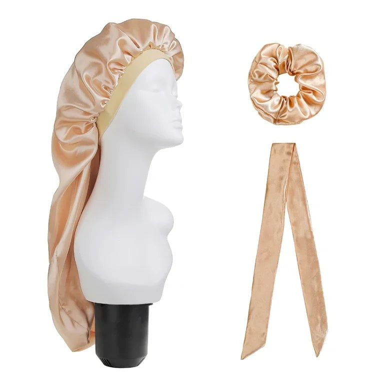 3-teiliges Set: Haarpflegehaube + Turban + Haarring, Rot, Blau, Lila, Schwarz, Weiß, Orange, Rosarot, Silber, Champagner, Hellblau
