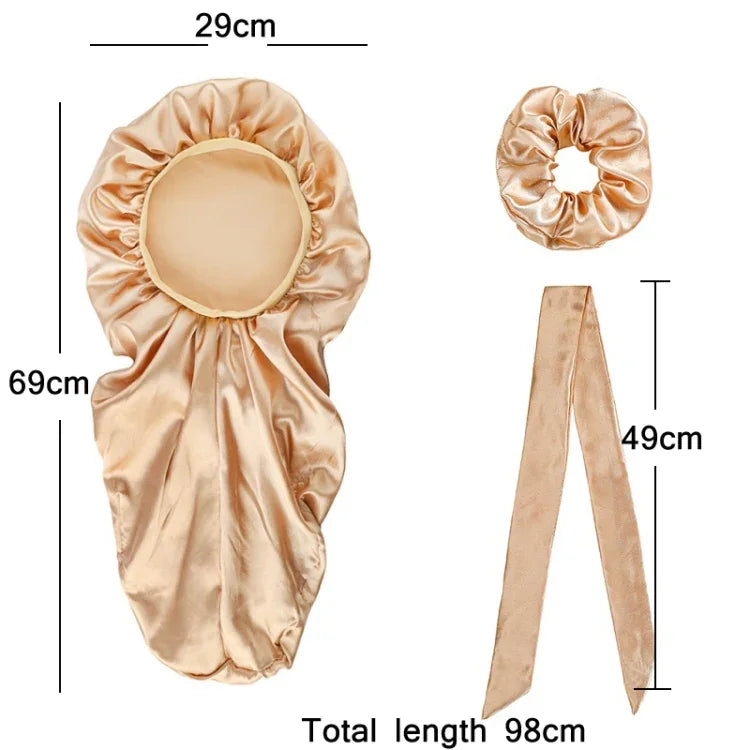 3-teiliges Set: Haarpflegehaube + Turban + Haarring, Rot, Blau, Lila, Schwarz, Weiß, Orange, Rosarot, Silber, Champagner, Hellblau