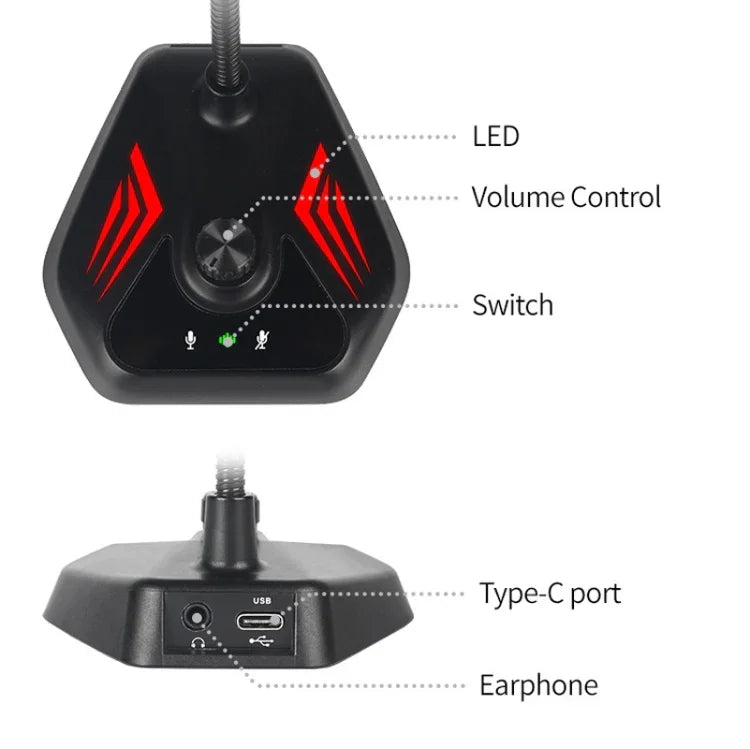 MI520 Desktop-Computer Schwanenhals-Kondensatormikrofon, USB-Version mit RGB-Atemlicht