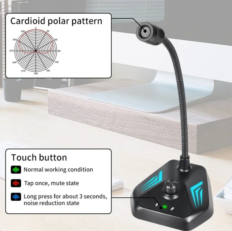 MI520 Desktop-Computer Schwanenhals-Kondensatormikrofon, USB-Version mit RGB-Atemlicht