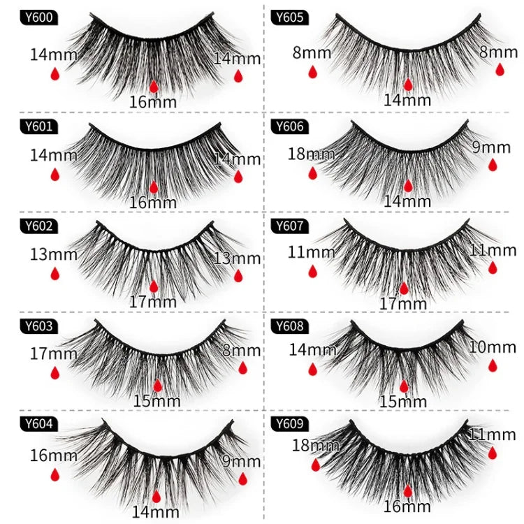 10 Paar 3D-Katzenaugen-Wimpern, natürlich dicht und voluminös, Y600, Y601, Y602, Y603, Y604, Y605, Y606, Y607, Y608, Y609