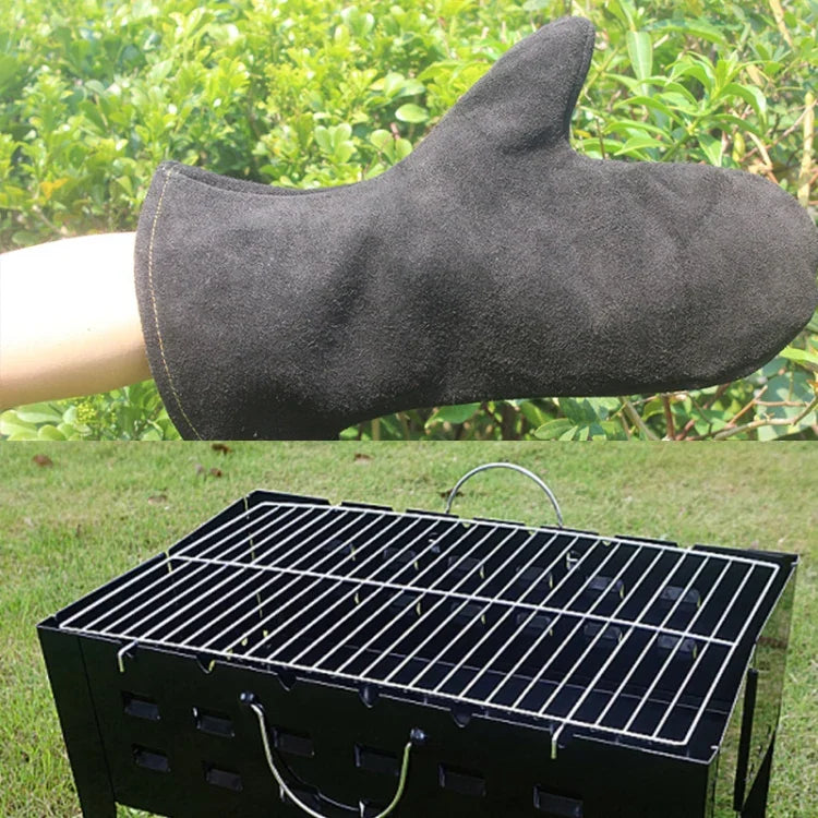 1 Paar Outdoor BBQ Handschuhe aus echtem Leder, hitzebeständig, KX139