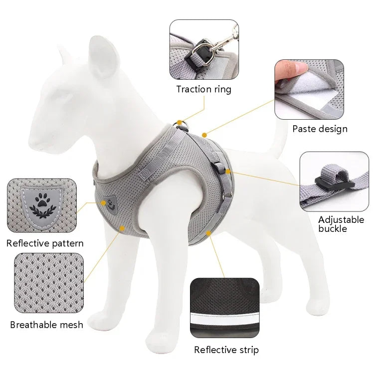 BL-844 Reflektierendes, atmungsaktives Hunde-Brustband für Haustiere, Größen: XS, S, M, L, XL
