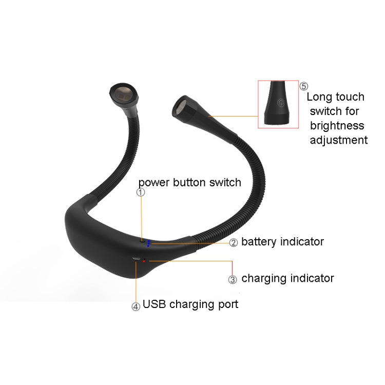 Hängende Nackenlampe Studenten Augenschutz LED Leselampe USB Wiederaufladbare Buchlampe, Weiß, Schwarz
