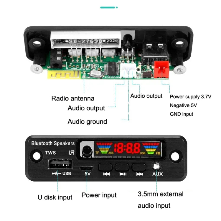 2 Stück TWS Kabellose Bluetooth MP3-Decoderplatine, 2 Stück TWS Kabellose Bluetooth
