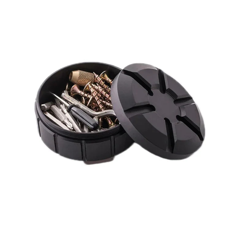Tragbare Erste-Hilfe-Pillenbox aus Edelstahl für den Außenbereich, Schwarz, Silber