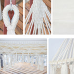 200 x 150 cm Doppelte Outdoor-Camping-Hängematte mit Quasten aus Segeltuch und Spreizstab, Bunte Streifen, Rosa Streifen, Weiß
