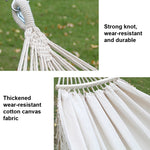 200 x 150 cm Doppelte Outdoor-Camping-Hängematte mit Quasten aus Segeltuch und Spreizstab, Bunte Streifen, Rosa Streifen, Weiß