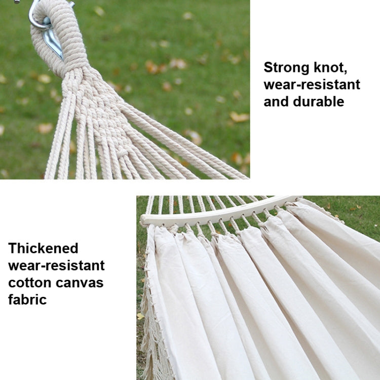 200 x 150 cm Doppelte Outdoor-Camping-Hängematte mit Quasten aus Segeltuch und Spreizstab, Bunte Streifen, Rosa Streifen, Weiß