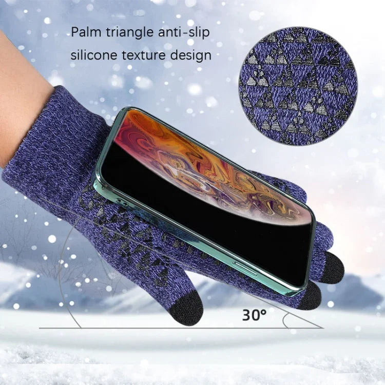 1 Paar dicke, gestrickte Touchscreen-Handschuhe aus Samt, Einheitsgröße