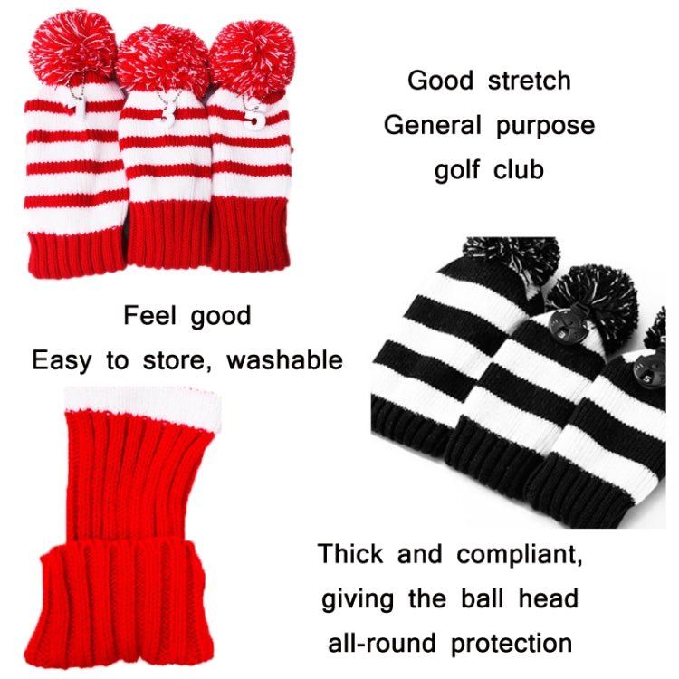 3 Stück/Set Golf Holzschläger gestrickte Abdeckung, 3 Stück Rot, 3 Stück Schwarz