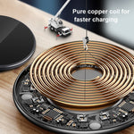 15W Metall runder kabelloser Smart-Schnelllader, Schwarz + schwarze Oberfläche, Silber + weiße Oberfläche, Rot + schwarze Oberfläche, Gold + weiße Oberfläche, Spiegel Schwarz, Spiegel Weiß