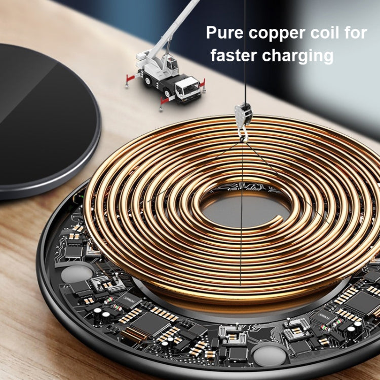 15W Metall runder kabelloser Smart-Schnelllader, Schwarz + schwarze Oberfläche, Silber + weiße Oberfläche, Rot + schwarze Oberfläche, Gold + weiße Oberfläche, Spiegel Schwarz, Spiegel Weiß