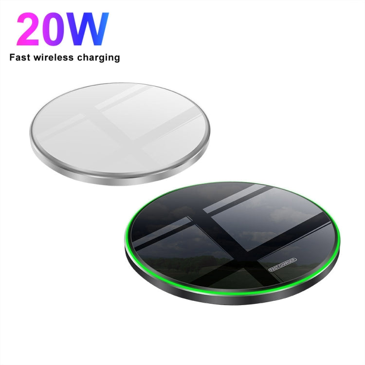 20W QI Metallspiegel Ultradünnes Kabelloses Ladegerät, Weiß, Schwarz