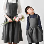Eltern-Kind-Malschürze aus Baumwolle und Leinen Backen Kaffee Arbeitskleidung,Größe:, Kinder (Grau), Kinder (Hafer), Erwachsene (Grau), Erwachsene (Hafer), Erwachsene (Rosa)