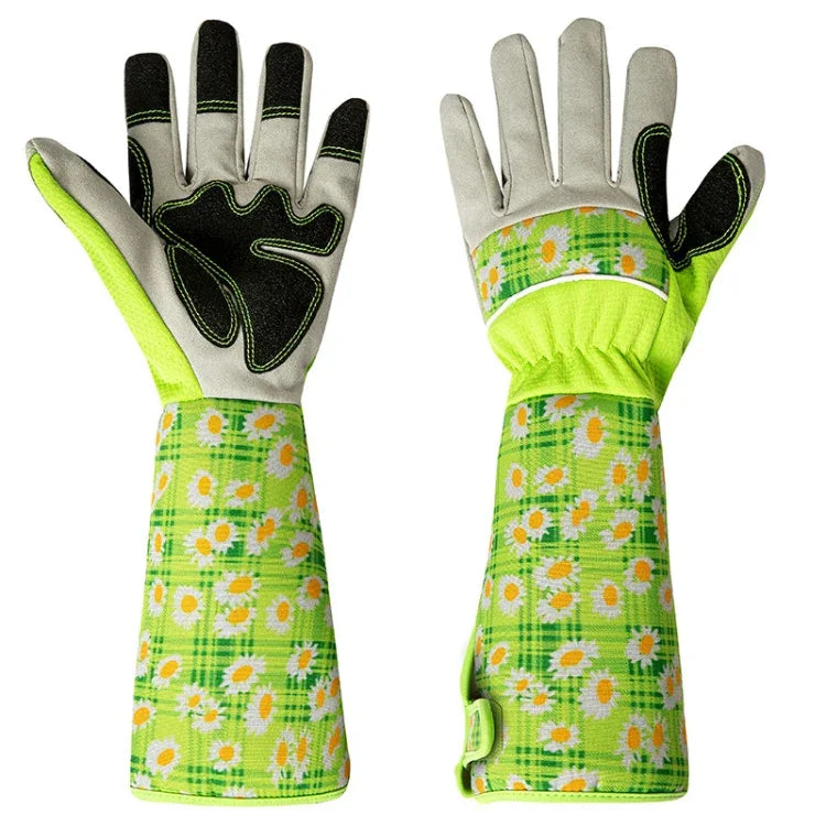 Gartenhandschuhe, stichfest, mit aufgedrucktem Ärmel und verlängertem Handgelenk, Grün, Pink