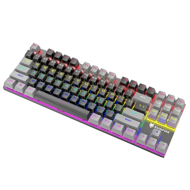 XUNFOX K80 87 Tasten Kabelgebundene Mechanische Gaming-Tastatur mit Beleuchtung, Kabellänge: 1,5m, Weiß Gelb, Schwarz Grau, Rosa Weiß, Blau Weiß, Weiß Blau, Gelb Weiß, Grau Schwarz