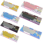 XUNFOX K80 87 Tasten Kabelgebundene Mechanische Gaming-Tastatur mit Beleuchtung, Kabellänge: 1,5m, Weiß Gelb, Schwarz Grau, Rosa Weiß, Blau Weiß, Weiß Blau, Gelb Weiß, Grau Schwarz