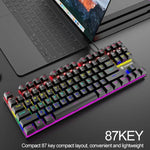 XUNFOX K80 87 Tasten Kabelgebundene Mechanische Gaming-Tastatur mit Beleuchtung, Kabellänge: 1,5m, Weiß Gelb, Schwarz Grau, Rosa Weiß, Blau Weiß, Weiß Blau, Gelb Weiß, Grau Schwarz