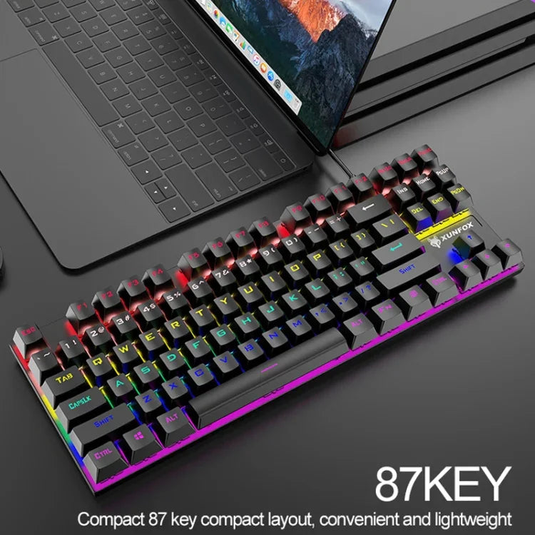 XUNFOX K80 87 Tasten Kabelgebundene Mechanische Gaming-Tastatur mit Beleuchtung, Kabellänge: 1,5m, Weiß Gelb, Schwarz Grau, Rosa Weiß, Blau Weiß, Weiß Blau, Gelb Weiß, Grau Schwarz