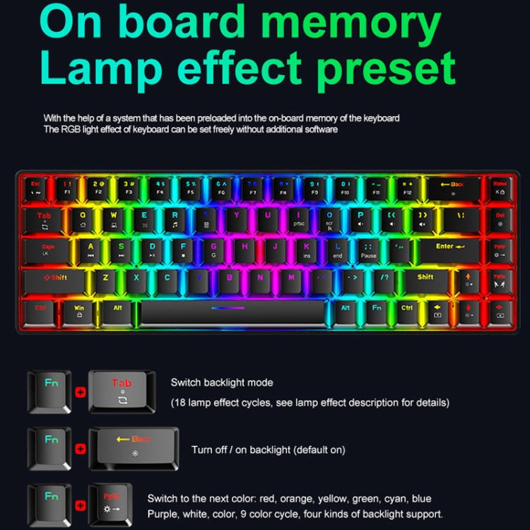 ZIYOU LANG T8 68 Tasten RGB Leuchtende Mechanische Gaming-Tastatur, Kabellänge: 1,6 m, T8 Weiß Roter Schaft, T8 Blau Grüner Schaft, T8 Pink Grüner Schaft, T8 Schwarz Grüner Schaft, T8 Schwarz Tee Schaft, T8 Weiß Grüner Schaft