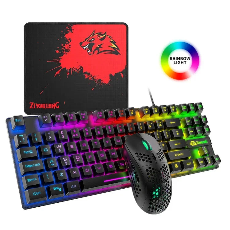 ZIYOU LANG T2 88 Tasten Gaming Mechanisches Leucht-Tastatur- und Maus-Set, Kabellänge: 1,6m, T2 Schwarz, T2 Weiß