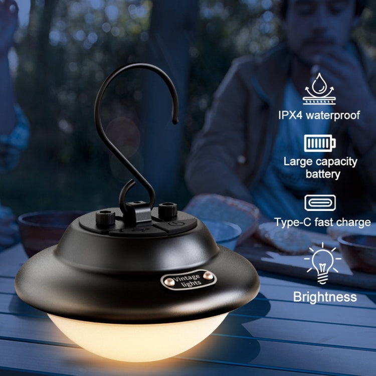 Tragbare Outdoor-Hängeleuchte, USB aufladbar, Campinglicht, Schwarz, Beige