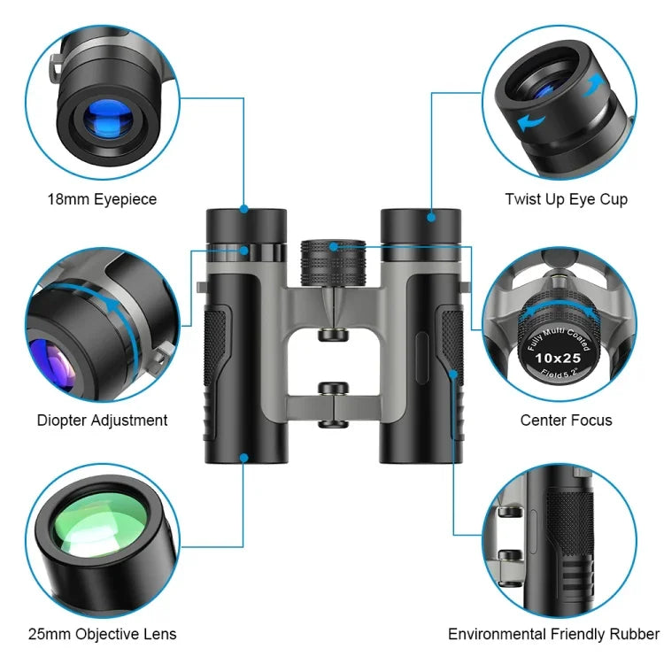 APEXEL 10 x 25 Fernglas BAK4 Prisma Zoom Teleskop für Vogelbeobachtung Jagd Wandern, APL-RB10X25