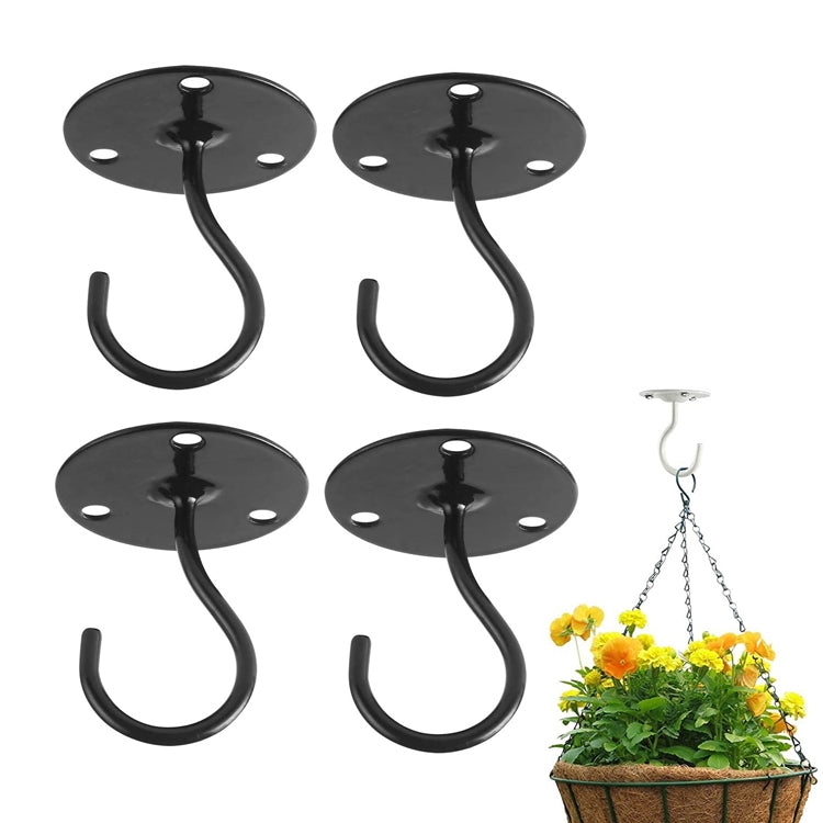 4 Stück Eisen Deckenhaken Balkon Blumenkorbhaken Wandkleiderhaken, Schwarz, Weiß