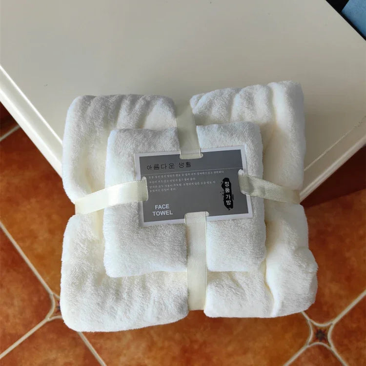 Badetuch + Handtuch-Set aus Korallenfleece, tragbar, Weiß, Rosa, Blau, Braun, Cyan