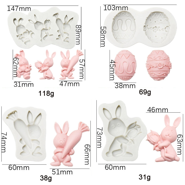 2 PCS Schokoladenbackform Silikonform, Spezifikation: Drei Kaninchen, Drei Kaninchen, Doppelei, Karottenkaninchen, Blumenstrauß-Kaninchen