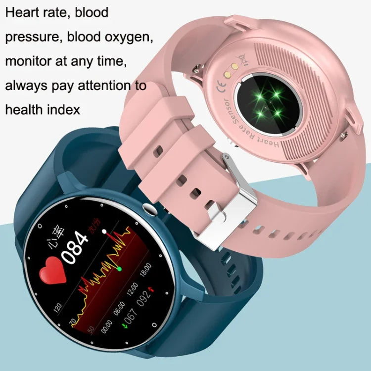 ZL02 Smart-Sportuhr mit Herzfrequenz-, Blutdruck- und Sauerstoffmessung, Schrittzähler, kabelloser Bluetooth-Funktion, Blau, Schwarz, Rosa, Gold