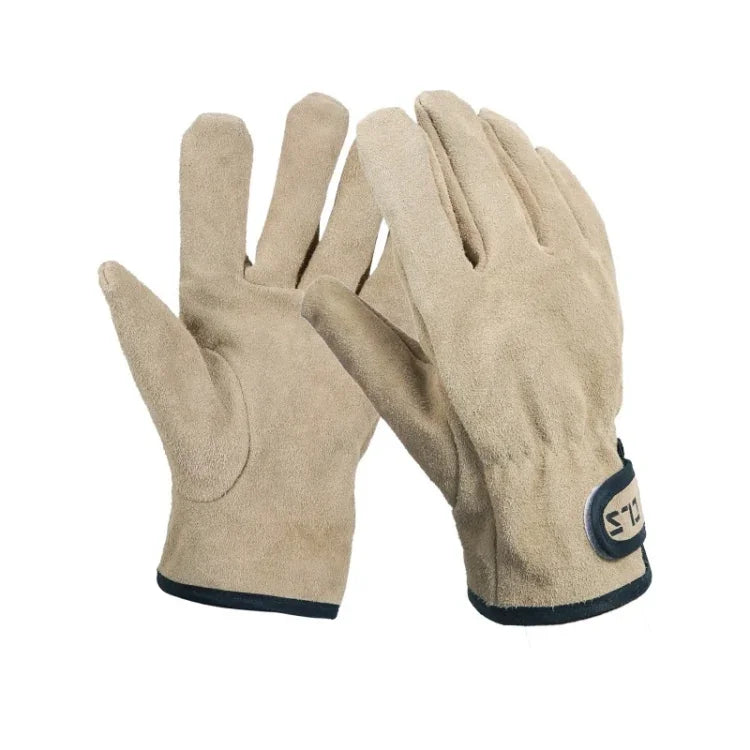 CLS Outdoor Grillhandschuhe aus hitzebeständigem Rindsleder, Khaki, Silbergrau